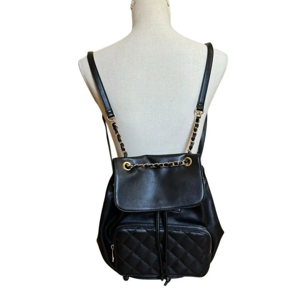 Forever 21 Drawstring Quilted Backpack Bookbag Black